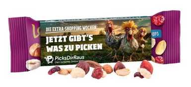 Nuss und Fruchtmischung im Werbeschuber